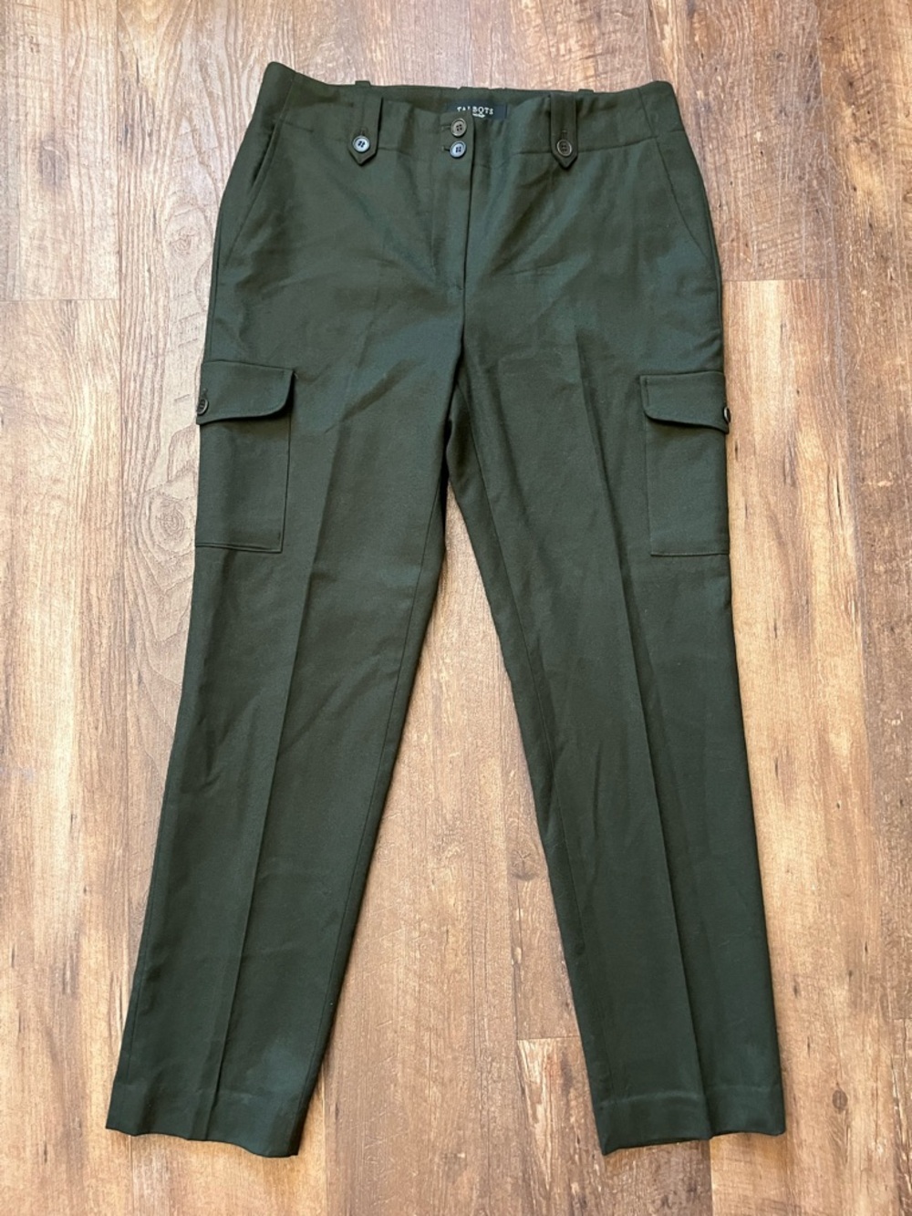 Talbots Women Cargo Pants Size 6 Wool Dark Green Pockets Business Casual Career